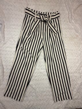 Ralph Lauren Black & Cream Vertical Stripe Wide-Leg Pants